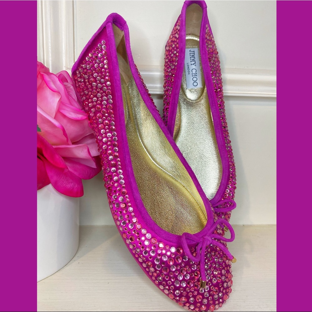 Jimmy Choo Pink Crystal Embellished Ballet Flats